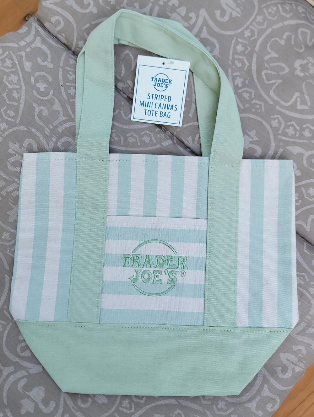 Trader Joe's Mini Canvas Tote Bag Striped Mint Green